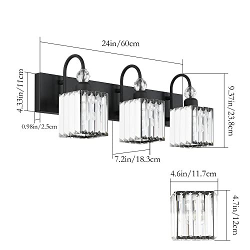 Modern Crystal Black Vanity Light 3 Light Bathroom Light Fixtures Over Mirror Matte Black Crystal Bathroom Wall Lighting