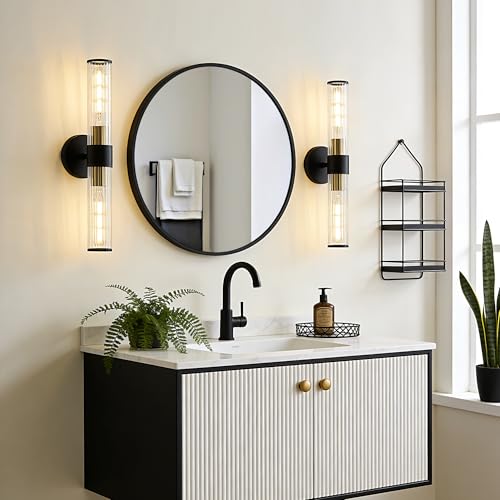 Hardwired Black Gold Vanity Light Threaded Glass Wall Sconce 2 Pack (2 Count)