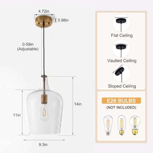 9.3" Blown Glass Pendant Lighting for Kitchen Island