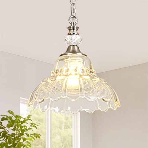 1 Piece Chandelier in Brushed Nickel Finish with White Flower (1-Light / Nickel and Chain Style)