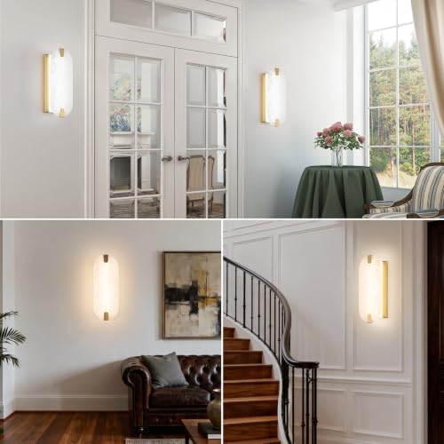 Natural Stone Alabaster Wall Sconces Set of Two (2 Count)
