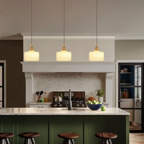 Pendant Light 2 Pack with White Striped Glass Lmapshade (2 Count)