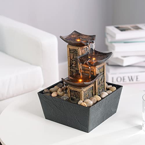Indoor 3 Tier Tabletop Water Fountain with Soothing Sound