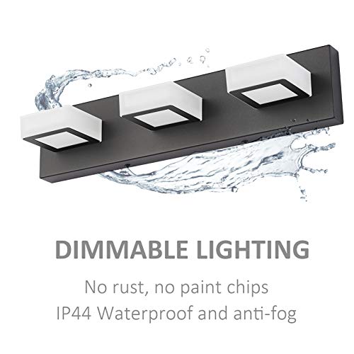 3 Light Dimmable Bathroom Vanity Light LED Modern Matte Black Vanity Wall Light Acrylic Stainless Steel Bathroom Vanity Lighting Fixtures