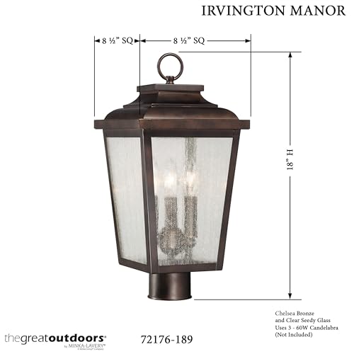 Irvington Manor 3 Light Post Mount in Chelesa Bronze Finish with Clear Seeded Glass
