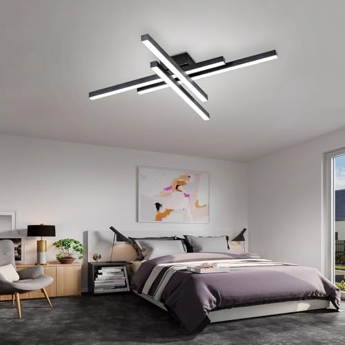 Modern LED Ceiling Lights 43.3" Black Flush Mount Ceiling Light Fixture Sputnik Dimmable Ceiling Lights with Remote Control for Bedroom Living Room Kitchen Room