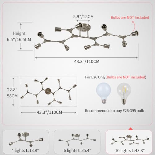 Modern Mid Century Nickel Sputnik Ceiling Light Fixture Chandelier