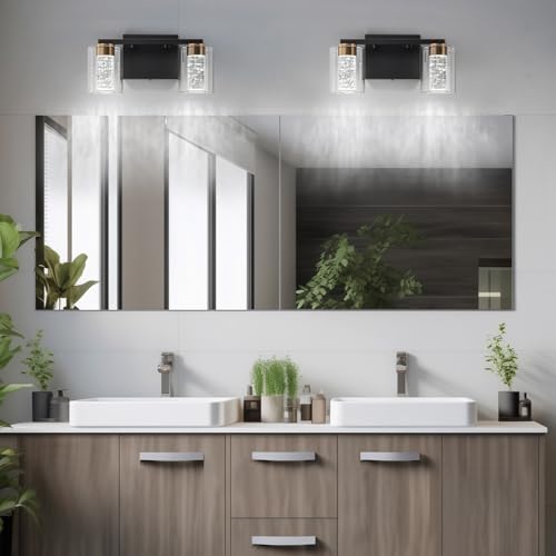 2 Light Black and Gold Vanity Light with 3 Color Modes
