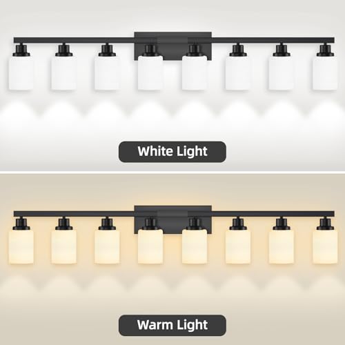 8 Light Bathroom Light Fixtures Over Mirror Black Vanity Light 52in (8 Count)