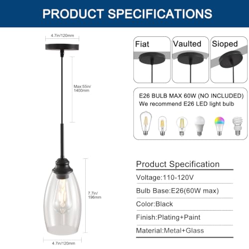 3 Lights Industrial Pendant Light with Glass Shade Matte Black Pendant Lighting Adjustable Industrial Retro Style Hanging Light