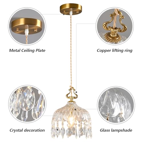 Brass Vintage Glass Pendant Light Crystal Hanging Light Fixtures