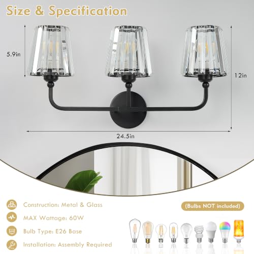 Modern Bathroom Light Fixtures (Matte Black / 3 Light)