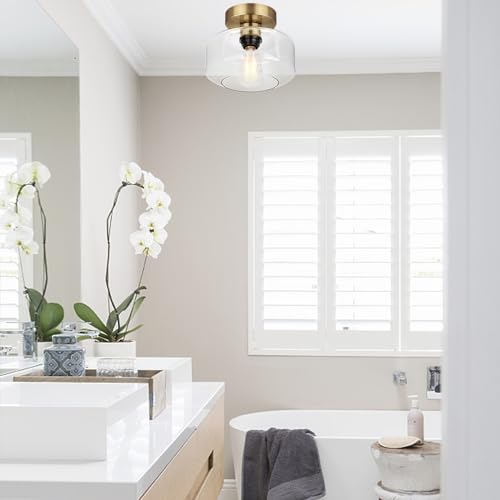 Industrial Semi Flush Mount Ceiling Light Brass