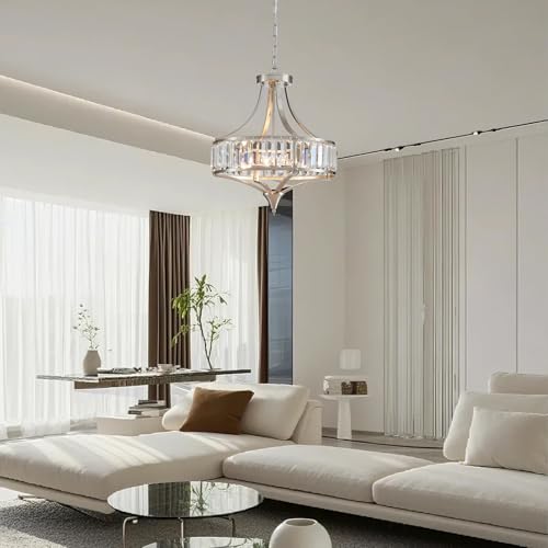 Crystal Chandeliers for Dining Room Rustic Farmhouse Pendant Round 4 (4 Count)