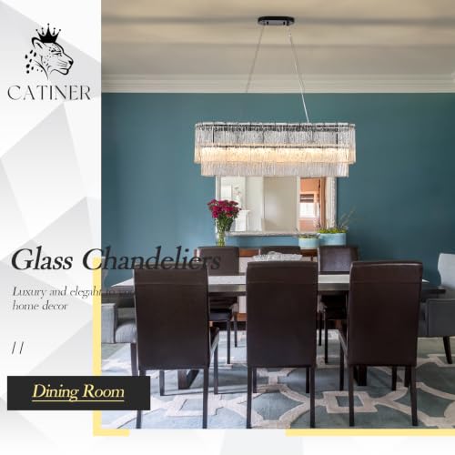 35.5" Rectangle Crystal Glass Chandelier 6