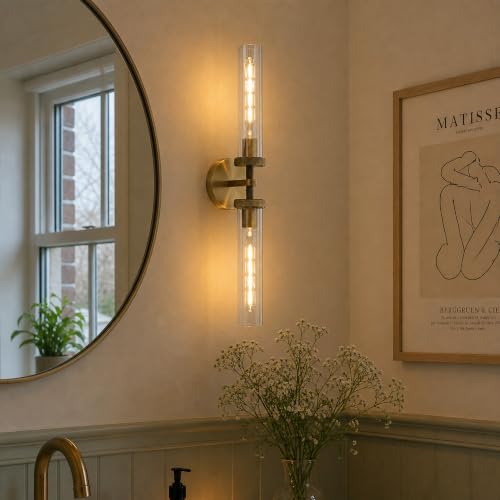 Bathroom Sconce 24 in Wall Sconce Linear Brass Sconce Hardwired