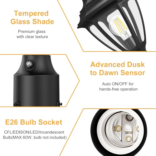 18" Updated Large Dusk to Dawn Outdoor Post Lights
