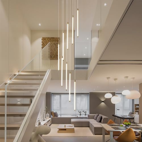 9 Light LED Foyer Chandelier for High Ceilings with Remote
