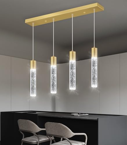 4 Lights Modern Crystal Chandeliers for Kitchen Island Mini Pendants Lighting Fixture LED Ceiling Light for Dining Room Living Room 6000K (4 Count)