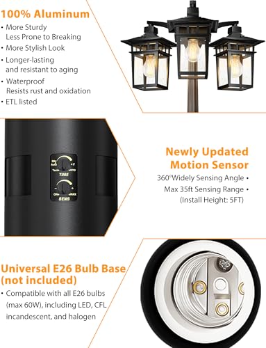 360° Motion Sensor Outdoor Lamp Post Light Fixture