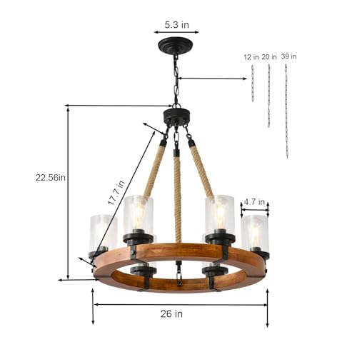 26" Wood Wagon Wheel Chandelier (6 Count)