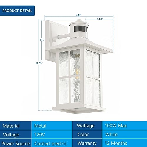 Motion Sensor Outdoor Wall Light White Dusk to Dawn Exterior Porch Lantern