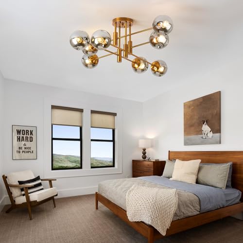 8 Lights Modern Gold Sputnik Ceiling Light Fixture for Living Room