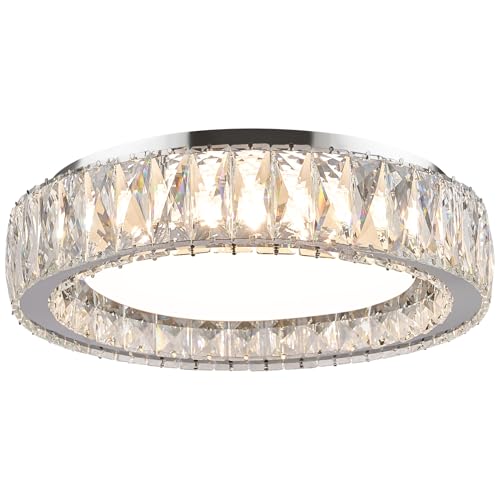 15 Inch Modern Chrome Crystal Flush Mount Chandelier