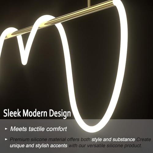 Gold Pendant Light Kitchen Island Lighting 70.86inch Dimmable Modern Dining Room Pendant Light Over Table 3-Color LED Ceiling Hanging Pendant Chandelier Light Fixture with Soft Silicone Lamp Strip