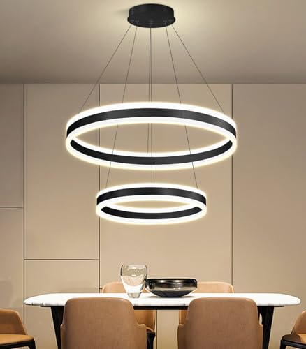 D15.7''+23.6'' Modern Ring Chandelier for Dining Room LED Dimmable Pendant Lighting Chandelier for Living Room Foyer Bedroom Entryway 3000K