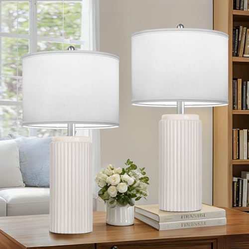 23.5’’ Beige Modern Ceramic Table Lamps Set of 2 for Living Room (2 Count)