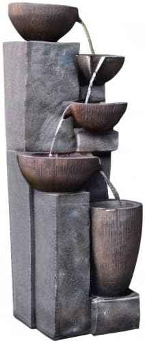 SunJet 5-Tier Outdoor Water Fountain Resin Fountain Decor with LED Lighting Natural Polyresin Looking Stone Decor for Garden Patio Fold Court Yard Deck 12.99" L x 13.78" W x 39.76" H
