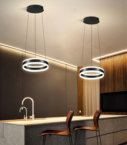 D7.8'' Modern Ring Chandelier for Dining Room LED Dimmable Pendant Lighting High Ceiling Chandelier for Living Room Foyer Bedroom Entryway 3000K