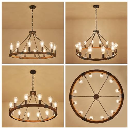 Farmhouse Wagon Wheel Chandelier 31" 12