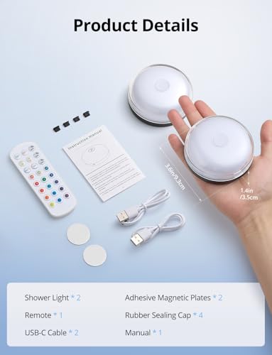 Rechargeable RGB Ambient Shower Light Waterproof Inside (2 Count)