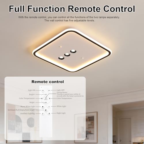Square Diamond LED Ceiling Light with 3 Spotlights