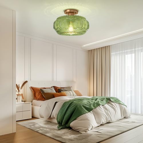 12" Art Deco Glass Semi Flush Mount Ceiling Light Fixture