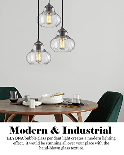 8 Inch Pendant Light Fixtures Seeded Bubble Glass Hanging Light Industrial Pendant Lighting for Kitchen Island Farmhouse Bar Bathroom Dining Room Oil Rubbed Bronze Finish