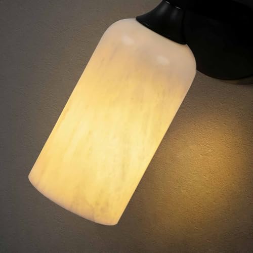 Natural Alabaster Wall Sconce 15in Marble Bathroom Vanity Sconce Black E26