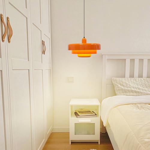 Plug in Pendant Light Mid Century Hanging Lamp with Plug in Cord Orange Pendant Lighting Fixtures Nordic Style Metal Shade On