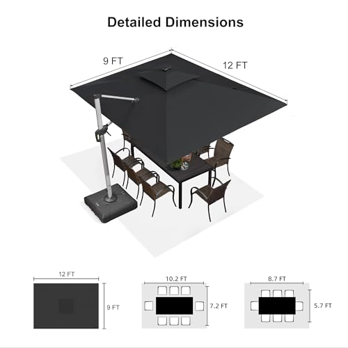 Patio Umbrella with Base 9'X12' Double Top LED Light