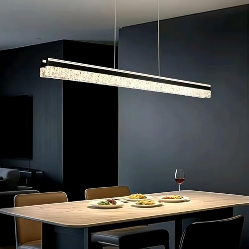 LED Chandelier Modern Black Linear Chandelier Light Fixture Dimmable Led Pendant Light for Kitchen Island Lighting L39in with Remote 3000K
