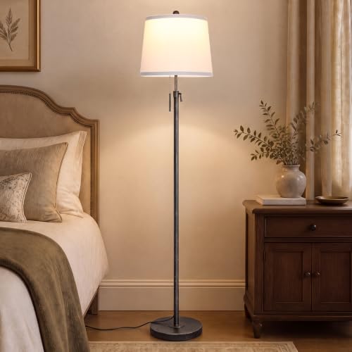 Antique Black Gold Floor Lamp Adjustable Height 55" to 65" Tall Standing