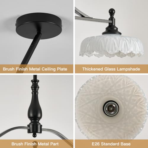 Chandeliers Black Modern Pendant Lighting Fixtures 3 Lights Chandelier White Glass Hanging Lamp for Island Dining Room Living Room