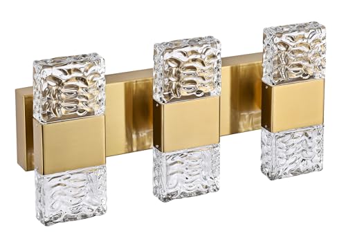 3 Light Modern LED Vanity Light Bar with Crystal Column Brass 24W