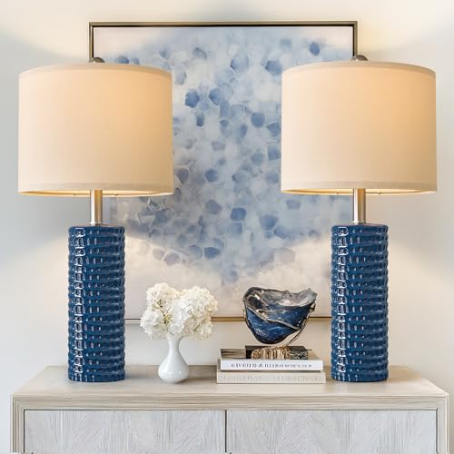 Farmhouse Ceramic Table Lamp for Living Room Bedside Lamps for Bedroom Nightstand Lamp End Table Lamps