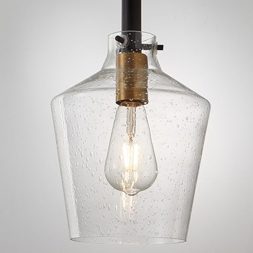 Seeded Glass Pendant Lighting for Kitchen Island 1 Pack Black Gold 8 Inch