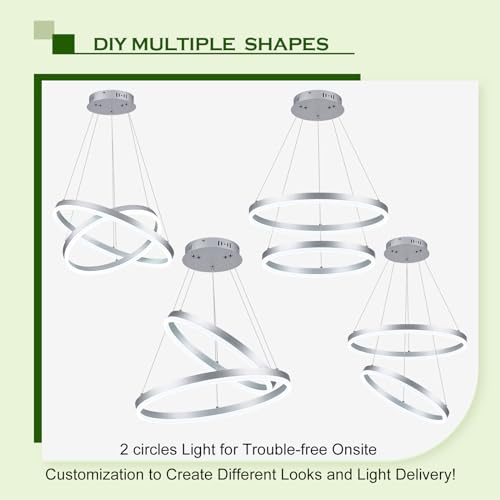 2 Rings Modern LED Chandelier Silver for Dining Room (2 Count)