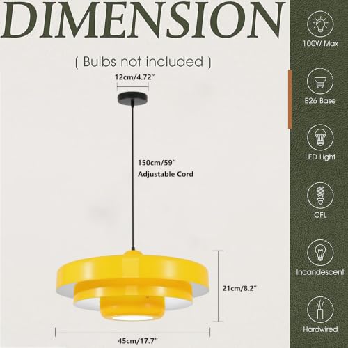 Mid‑Century Disc Pendant Light Yellow Dining Room Ceiling Fixture