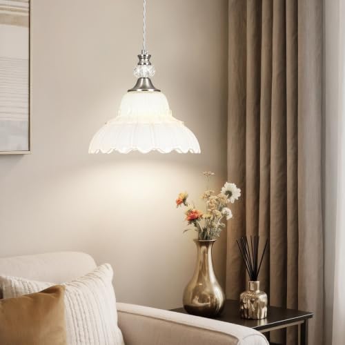 1 Piece Chandelier in Brushed Nickel Finish with White Flower (1-Light / Nickel and White)